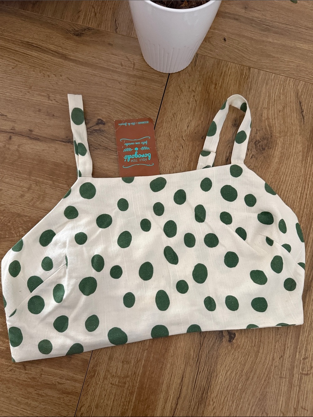 FARM Rio White Crop Top with Green Polka Dots